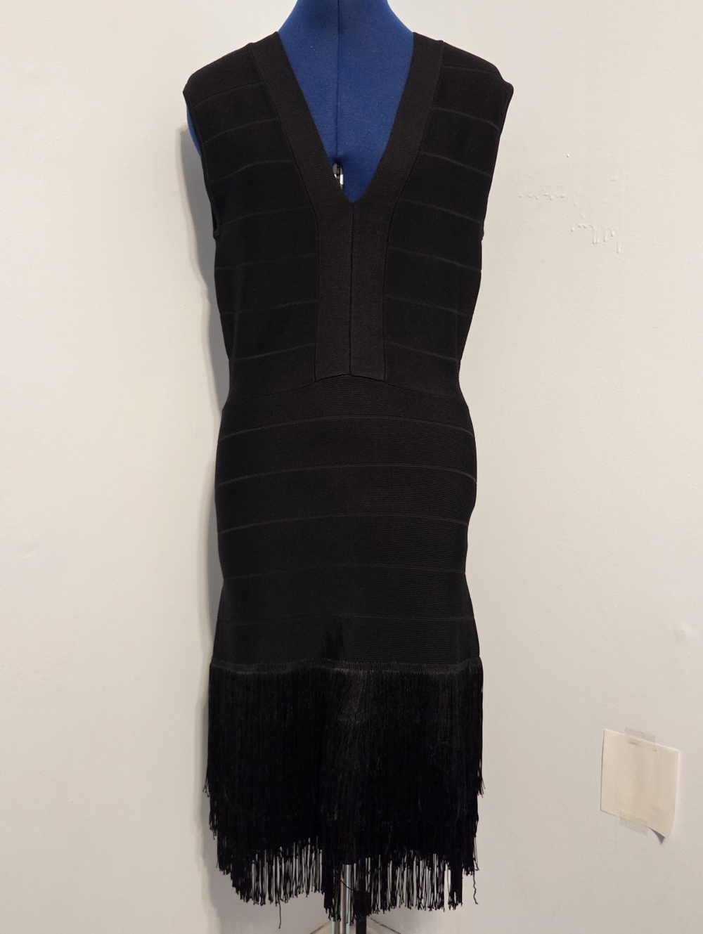 Y2K Black Bandage Dress With Fringe Trim Size 10